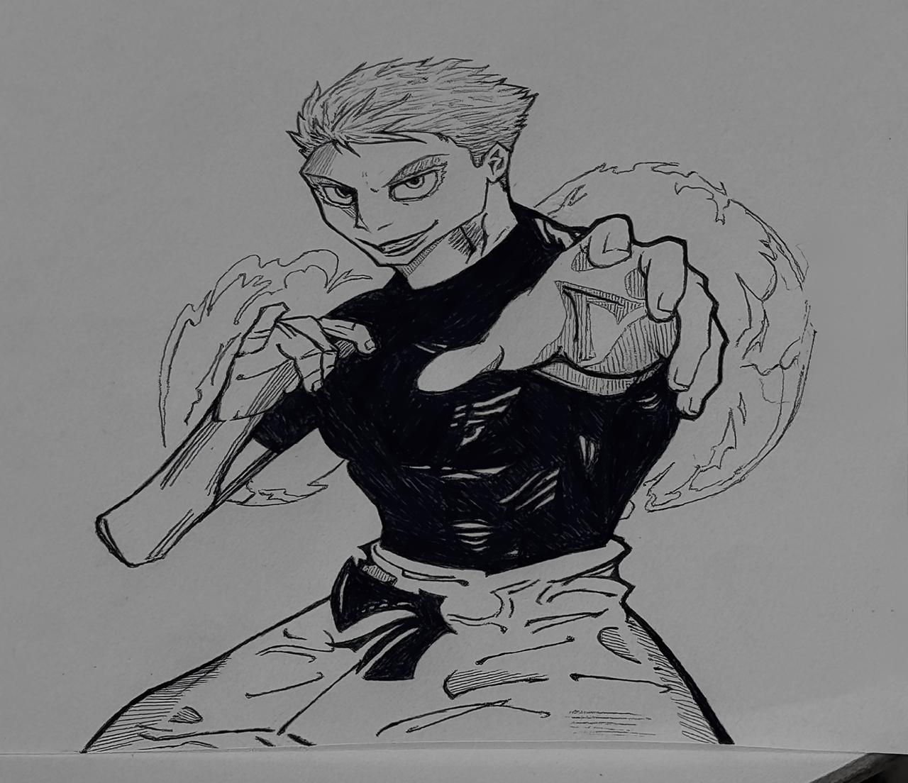 Satoru Gojo, de Jujutsu Kaisen, em tinta numa pose de ação